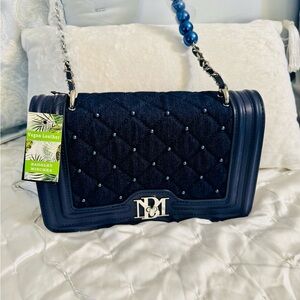 Badgley Mischka Navy Quilted Shoulder Bag